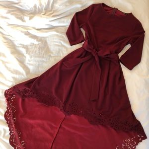 Red High Low Cut-Out Trim Dress